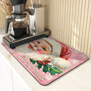 Axyaa Diatom Mud Kitchen Drain Pads in Christmas Pink, Absorbent Tableware Mat