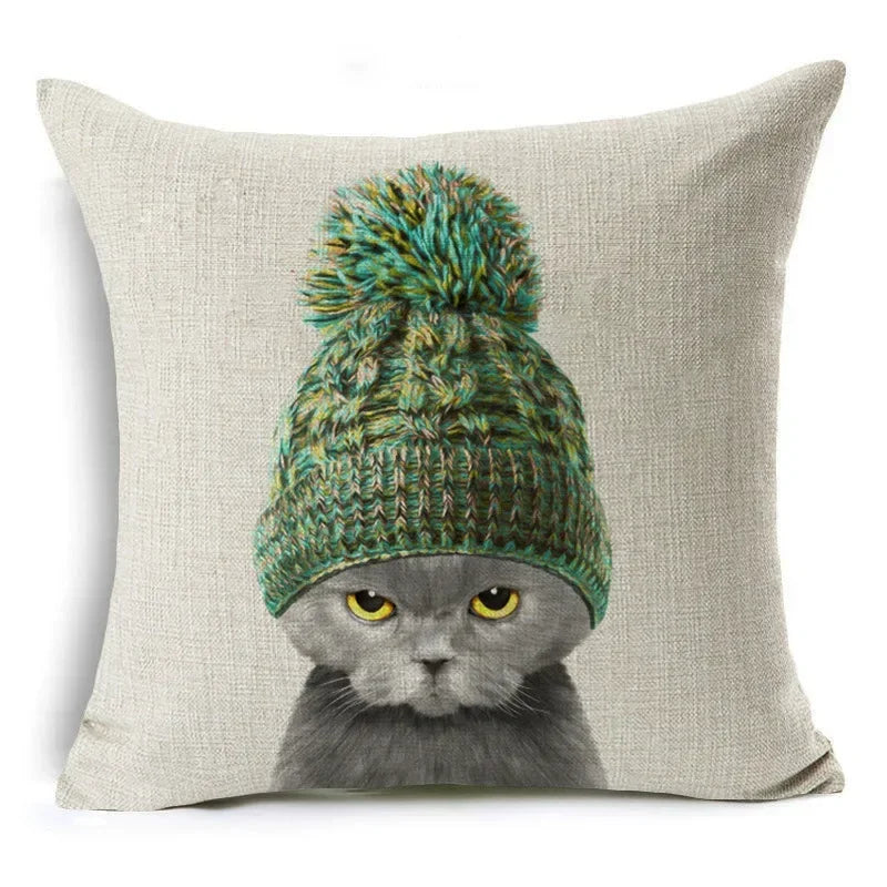 Axyaa Retro Cat Pillow Cover for Sofa Decor, Boho Style Pillowcase