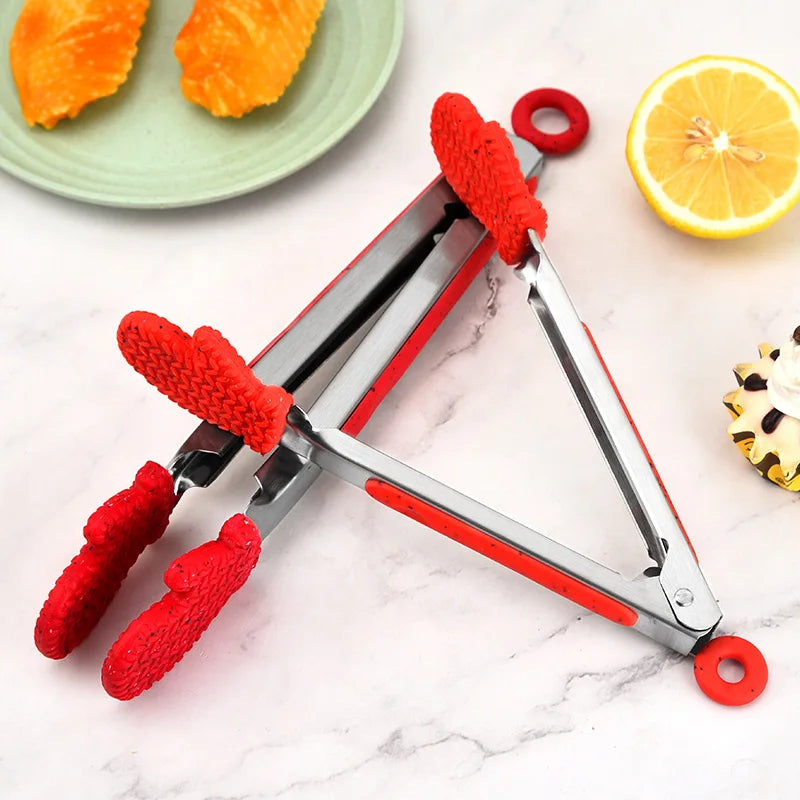 Axyaa Christmas Style Silicone BBQ Tongs - Kitchen Cooking Essential