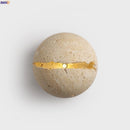 Axyaa Crack Sphere LED Wall Sconce Yellow Travertine for Wabi Sabi Living Room Lighting