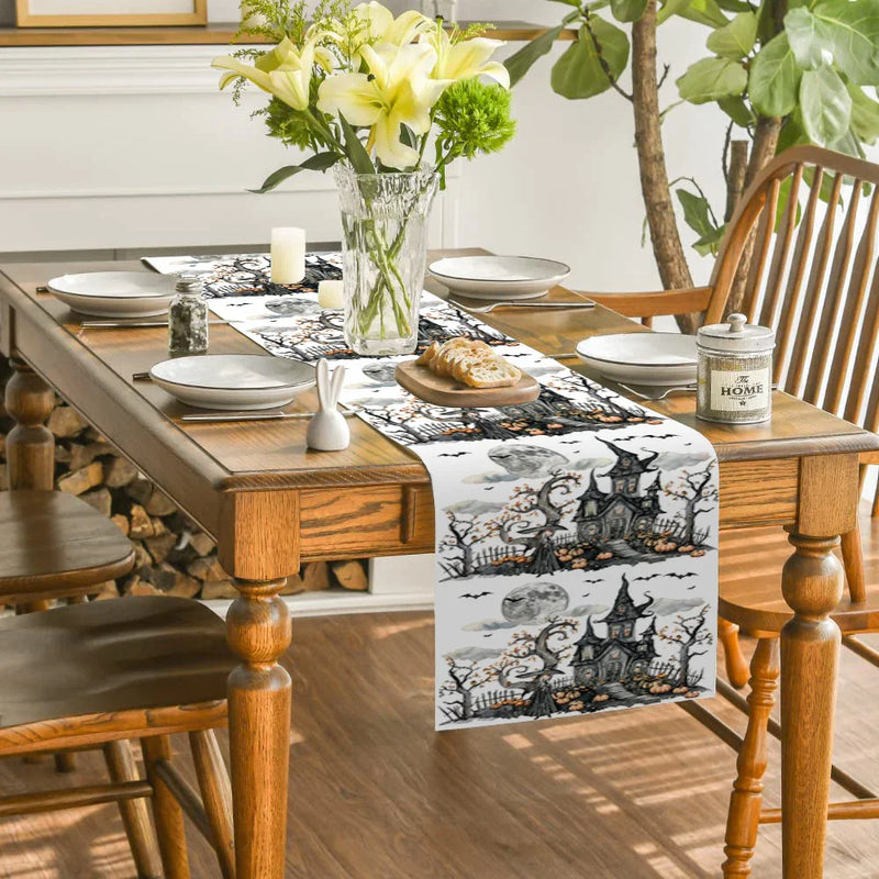 Axyaa Halloween Pumpkin Castle Table Runner
