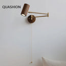 Axyaa Modern Wood and Iron Swing Sconce Light Spot Bulb with Pull Switch