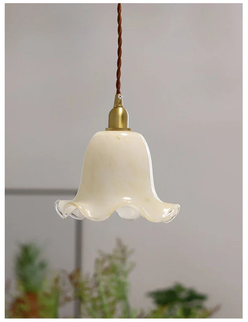Axyaa French Glass Pendant Lamp Luxury Brass Bedroom Light
