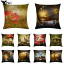 Axyaa Mushroom Fairy Tale Garden Linen Pillowcase for Sofa Seat Decor