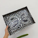 Axyaa Black Mother-of-Pearl Shell Tray: Home Organizer & Decoration
