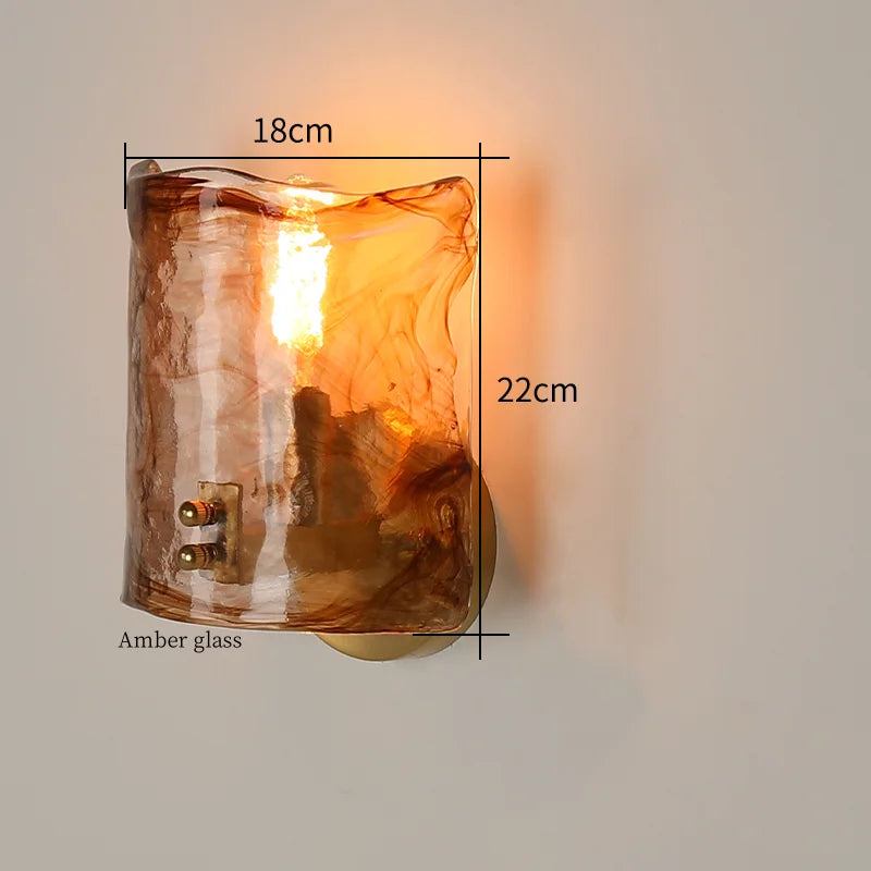 Axyaa Glass LED Wall Sconce Light Pull Chain Copper Applique Murale
