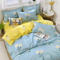 Axyaa Daisy Print Bedding Set: Queen/King Duvet Cover, Flat Sheets - Cozy & Durable