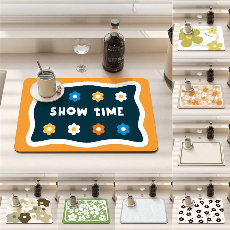 Axyaa Cartoon Flowers Silicone Coasters - Absorbent Kitchen Drying Mat