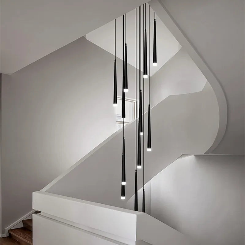 Axyaa Modern Black Long LED Pendant Lamps for Living Room and Restaurant