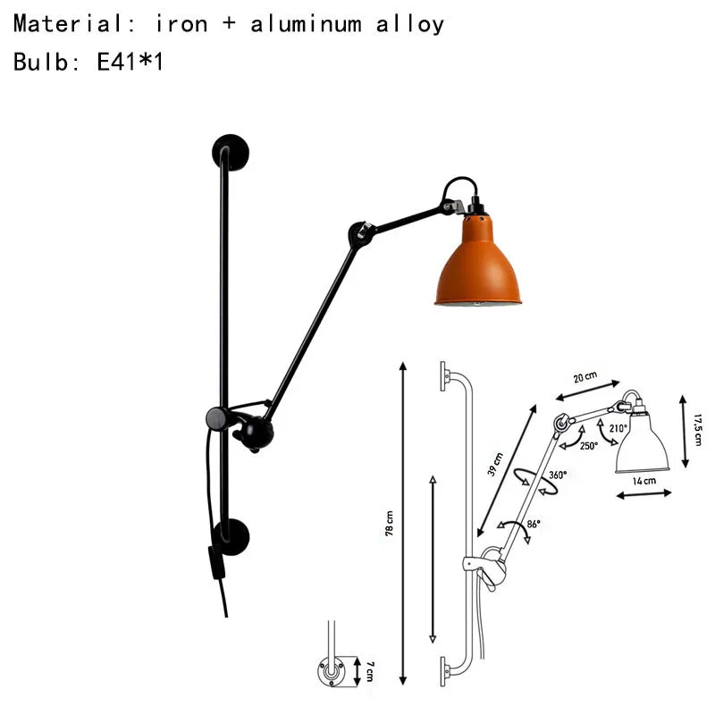 Axyaa Rotatable Wall Lamp for Bedroom Reading Parlor Sconce - Black/Yellow/Orange