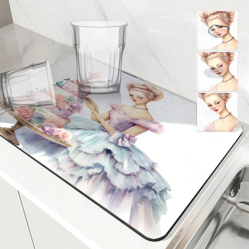 Axyaa Princess Queen Cake Kitchen Absorbent Mat, Antiskid & Quick-Drying