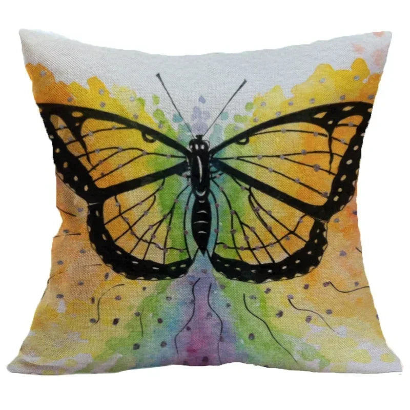 Axyaa Butterfly Pattern Linen Cushion Sleeve for Home Living Room Bedroom Sofa Car