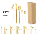 Axyaa 30-Piece Golden Stainless Steel Cutlery Set - Elegant Tableware Collection