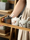 Axya Ceramic Spice Jars Salt Pepper Shakers Kitchen Seasoning Organizer Box