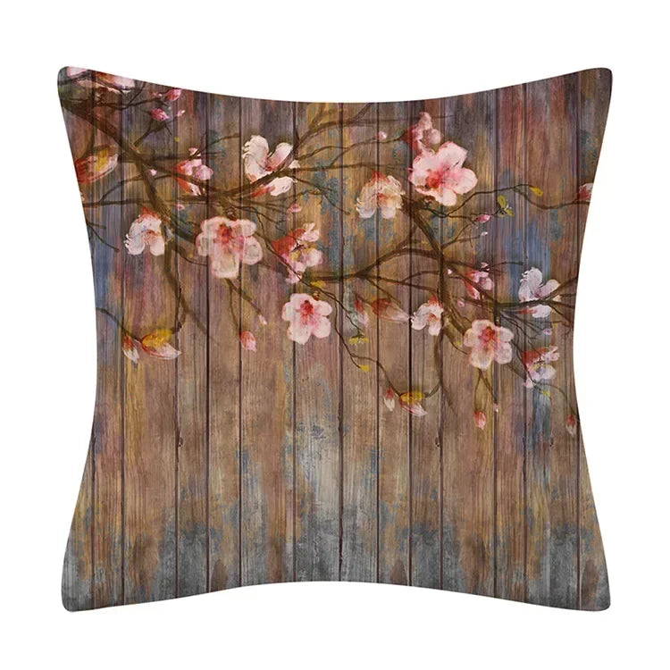 Retro Floral Linen Pillow Cover Abstract Art Decor for Living Room Sofa by Axyaa
