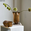Axyaa Black Edge Glass Vase with Artificial Flowers for Chic Desk Decor