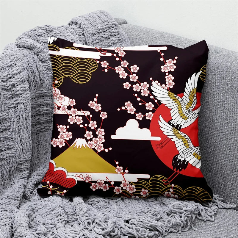Axyaa Lucky Cat Japanese Style Sofa Bed Pillow Cover: Mount Fuji Japanese Art