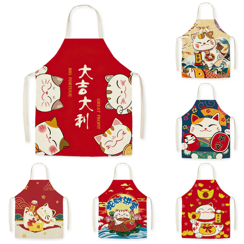 Axya Japanese Cartoon Lucky Cat Chef Apron Waterproof Bib Kitchen Supplies
