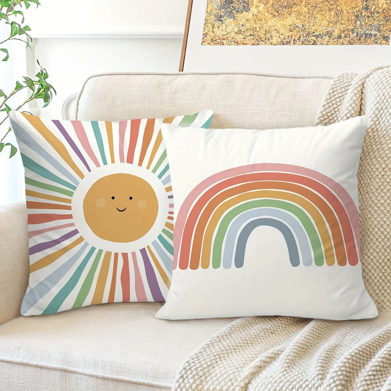 Axyaa Rainbow Sun Pattern Pillowcase for Children's Room & Living Room Decor