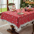 Axyaa Christmas Embroidered Cotton Tablecloth Rectangle Retro Farmhouse Dining Room Decor