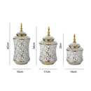 Axyaa Ceramic Storage Jar & Vase: White Gold Luxury Decor & Flower Arrangement