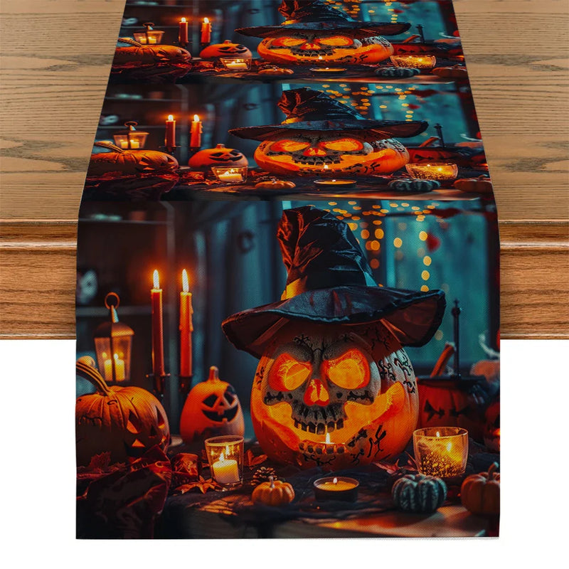 Axyaa Jack-O-Lantern Wizard Hat Table Runner for Festive Home Decor