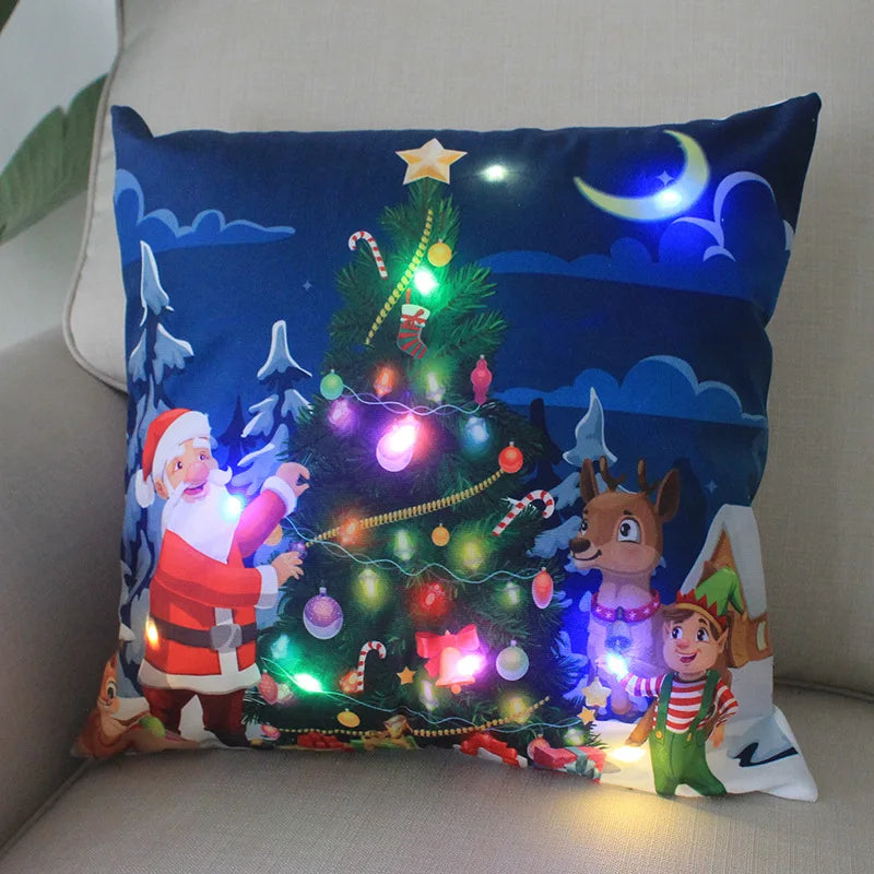 Axyaa LED Xmas Throw Pillows 18x18 inch - Cartoon Christmas Decoration