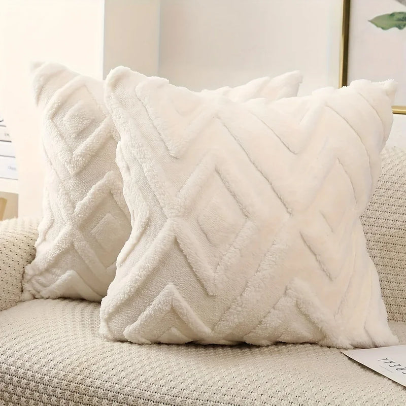 Axyaa Soft Faux Wool Throw Pillow Covers - 45x45 CM Solid Patterned Cushion Case