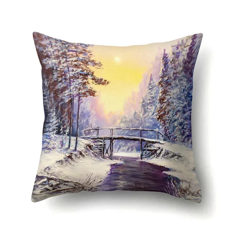 Axyaa Snowflake Christmas Cushion Cover 45*45cm - Four Seasons Scenery Decoration Pillow Case