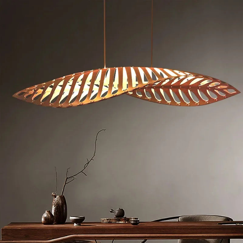Axyaa Wabi Sabi Wood Fish Bone Pendant Chandelier Lighting for Home Decor