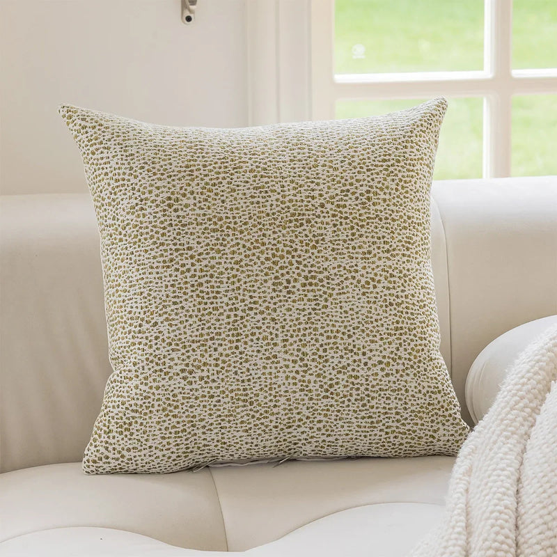 Axyaa Chenille Floral Leopard Pillow Cover 45x45cm Beige Plaid Gold Jungle Pattern