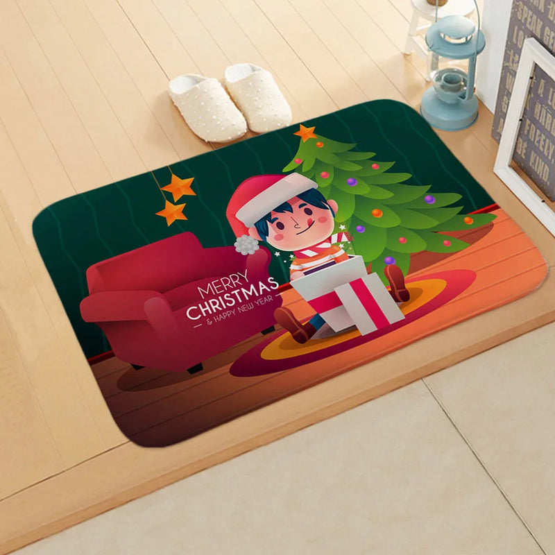 Axyaa Christmas Santa Elk Door Mat - Home Kitchen Bathroom Non-Slip Carpet