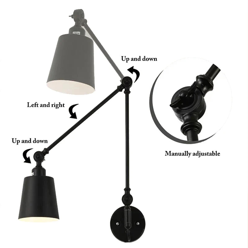 Axya Telescopic Wall Lamp with Rotatable Long Arm for Indoor Lighting