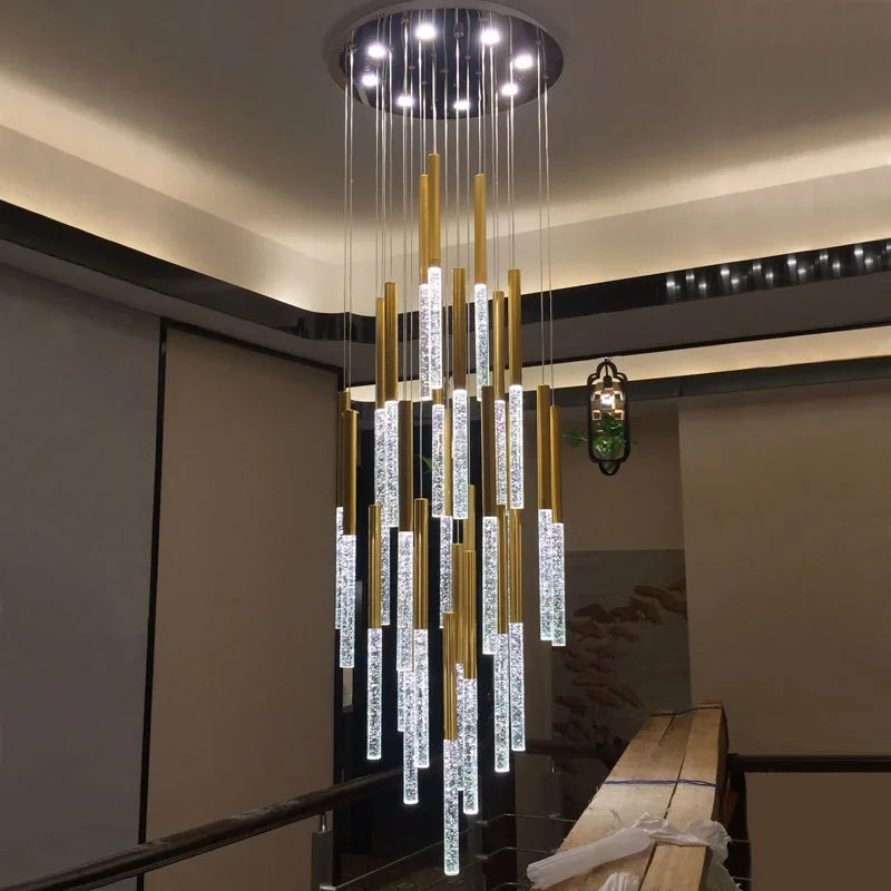 Axyaa Modern Luxury Staircase Chandelier Crystal LED Pendant Light for Lobby and Loft
