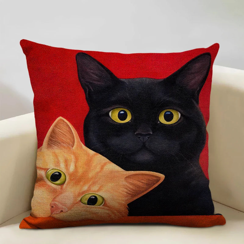 Axyaa Cat and Dog Pattern Cushion Cover 45x45cm Linen Square Pillowcase