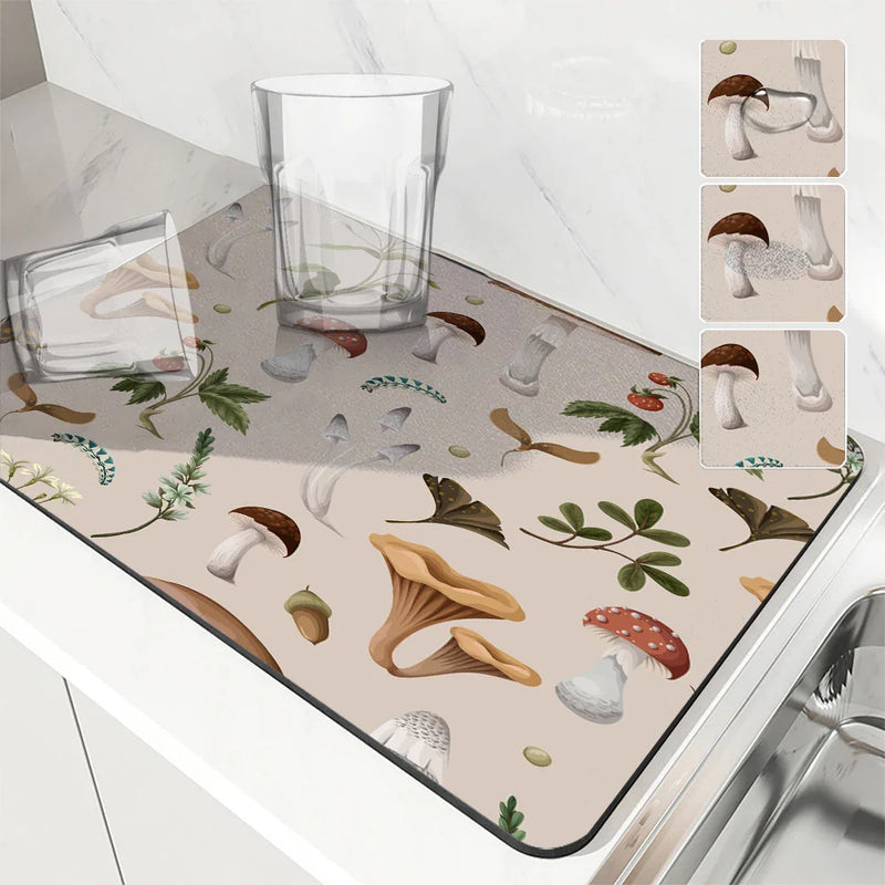 Axyaa Watercolor Plant Absorbent Kitchen Mat