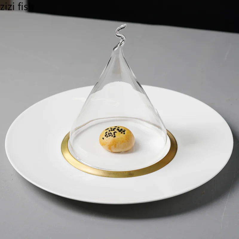 Axya Western Steak Ceramic Dinner Plate Set with Glass Cover