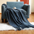 Axyaa Khaki Tassel Knit Blanket - Cozy Nordic Sofa Office Cover & Bed Throw