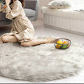 Pink Faux Fur Round Rug Axyaa - Soft Area Carpet for Nursery, Bedroom, Living Room