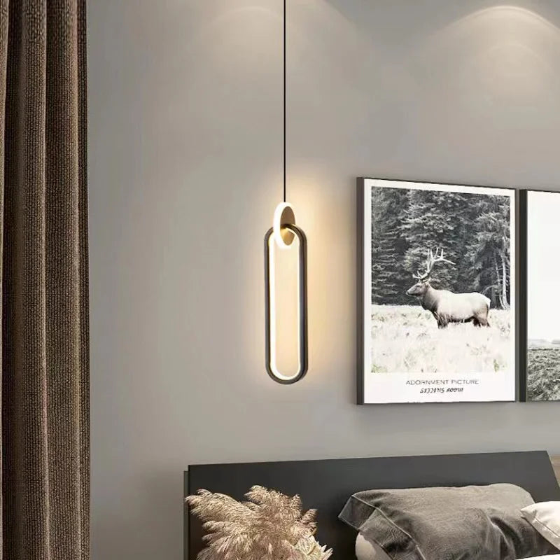 Axyaa Modern Black Gold Oval Artistic Ceiling Pendant Chandelier for Room Decor