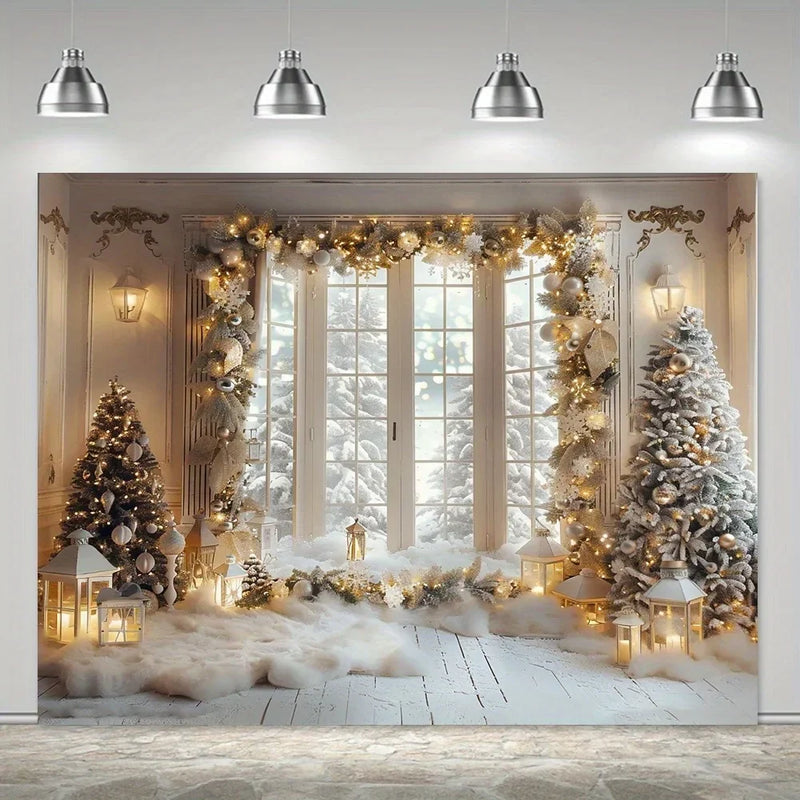 Axyaa Winter Wonderland Wall Tapestry Snow Scene Christmas Tree Decor