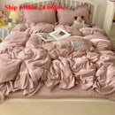 Axyaa Lace Embroidery Girl Heart Bed 4-Piece Set - Washed Cotton Summer Bedding