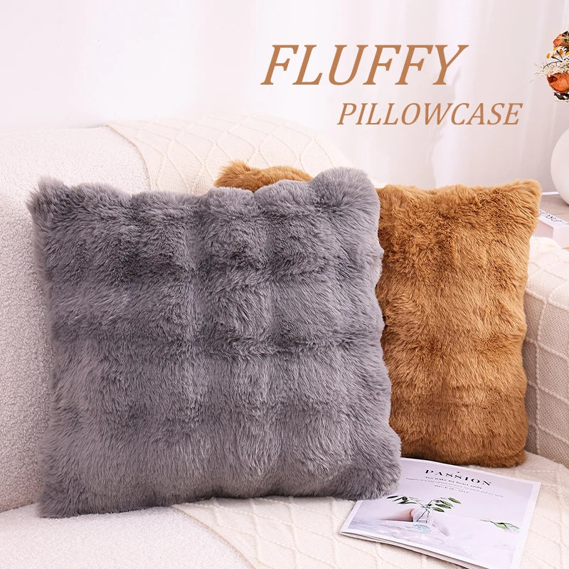 Axyaa Plush Faux Rabbit Fur Throw Pillow Covers