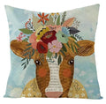 Axyaa Kawaii Flower Linen Pillow Case 45x45 cm Cute Animal Cushion Cover