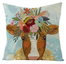 Axyaa Kawaii Flower Linen Pillow Case 45x45 cm Cute Animal Cushion Cover