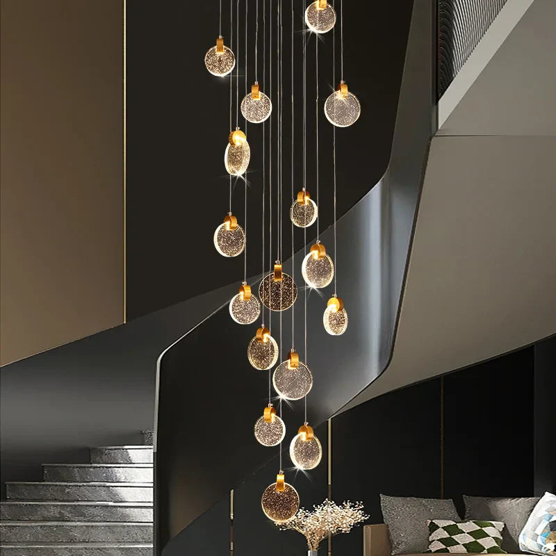 Axyaa Crystal Chandeliers LED Pendant Ceiling Light for Staircase Duplex Building