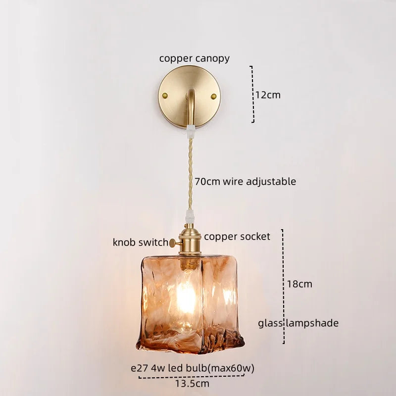 Axyaa Nordic Copper Glass LED Wall Light for Living Room, Bedroom, Bar - Modern Design