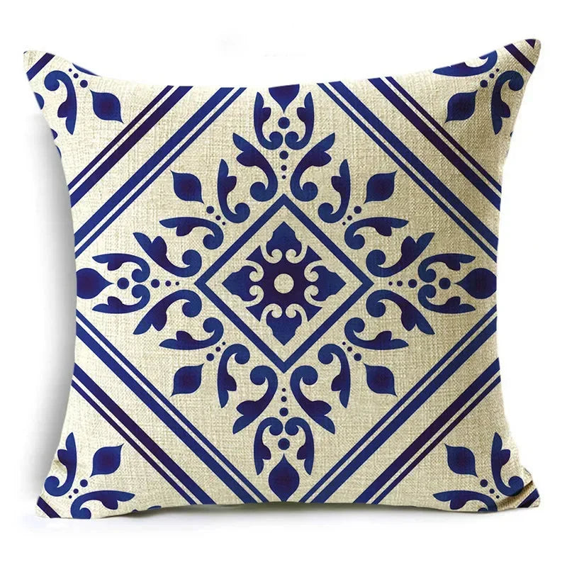 Axyaa Blue & White Porcelain Pattern Pillowcase - Sofa Decor 40cm/45cm/50cm