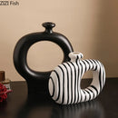 Zebra Stripes Ceramic Vase with Artificial Flowers - Axyaa Modern Floral Room Decor