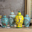 Axyaa Ceramic Floral Vase Set - Antique Porcelain Storage Jars for Rustic Home Decor